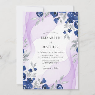 Cobalt Lilac Petal Wedding Invitation
