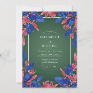 Cobalt Magenta Petal Wedding Invitation