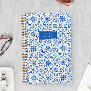 Cobalt Mediterranean Tile Personalised Notebook