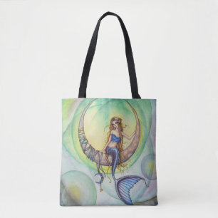 Cobalt Moon Mermaid Fantasy Art Tote Bag