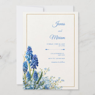 Cobalt Muscari Gold Frame Textured Background Invitation