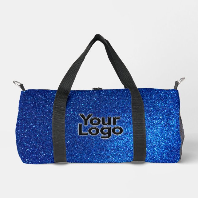 Cobalt Navy Blue Glitter Luxury Business Logo  Duffle Bag (Front)