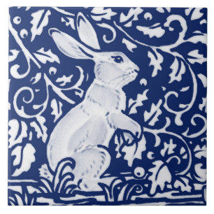 Cobalt Navy Blue Rabbit Bunny Dedham Delft Morris  Tile