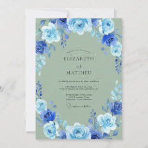 Cobalt Olive Petal Wedding Invitation