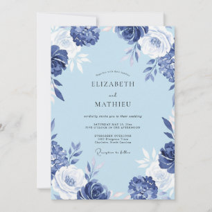 Cobalt Painted Bloom Wedding Invitation