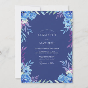 Cobalt Painted Ranunculus Wedding Invitation