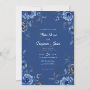 Cobalt Painted Vine Wedding Invitation