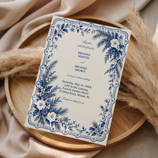 Cobalt Pine Beneath Porcelain Petals Invitation