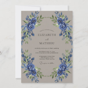 Cobalt Rose Taupe Wedding Invitation