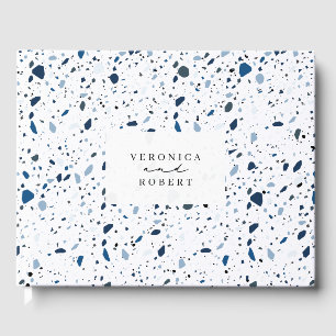Cobalt Stone Blue Terrazzo Pattern Wedding Guest Book