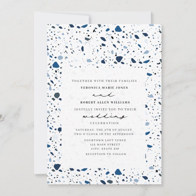 Cobalt Stone Terrazzo Modern Wedding Invitation (Front)