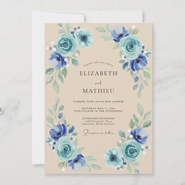 Cobalt Turquoise Petal Wedding Invitation (Front)
