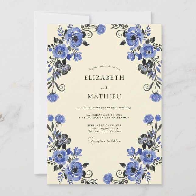 Cobalt Vine Leafy Wedding Invitation (Front)