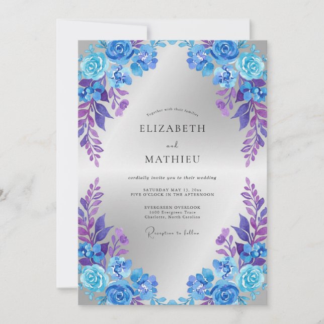 Cobalt Violet Petal Wedding Invitation (Front)