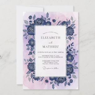 Cobalt Violet Rose Wedding Invitation