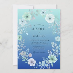 Cobalt Watercolor Petal Wedding Invitation