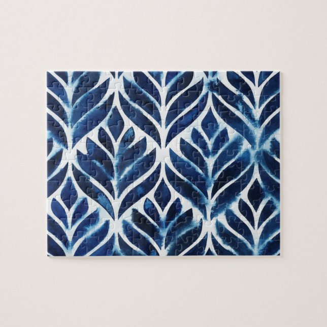 Cobalt Watercolor Tiles IV Jigsaw Puzzle (Horizontal)