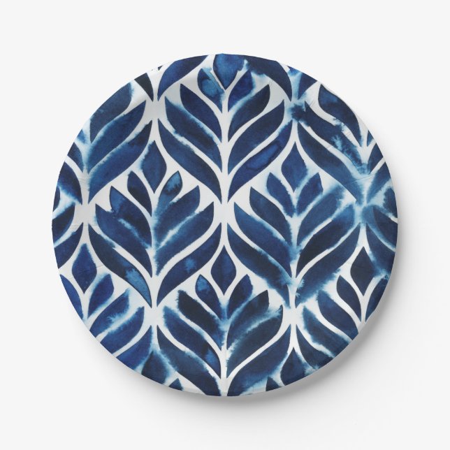 Cobalt Watercolor Tiles IV Paper Plate (Front)