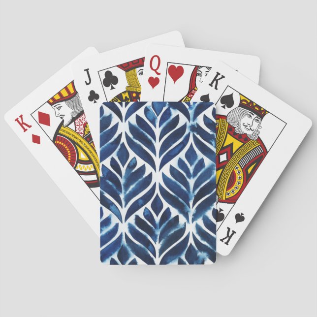 Cobalt Watercolor Tiles IV Playing Cards (Back)