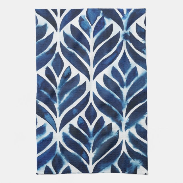 Cobalt Watercolor Tiles IV Tea Towel (Vertical)