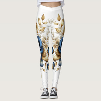 Cobalt White Flowers Leggings