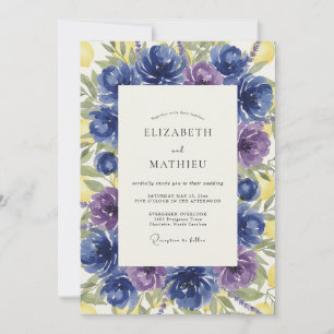 Cobalt Yellow Bloom Wedding Invitation