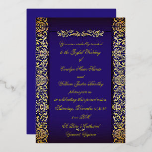 Cobalts Blue Ornate Wedding Invitation
