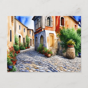 Cobblestone Path in a Mediterranean Setting Postcard