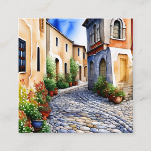 Cobblestone Path in a Mediterranean Setting  Square Business Card