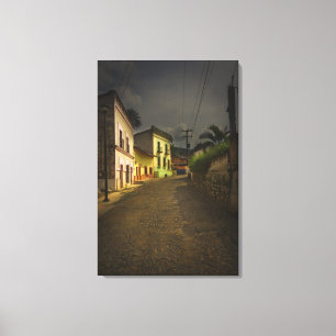 Cobblestone Road & Yellow Buildings in Mexico Canvas Print
