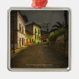 Cobblestone Road & Yellow Buildings in Mexico Metal Tree Decoration