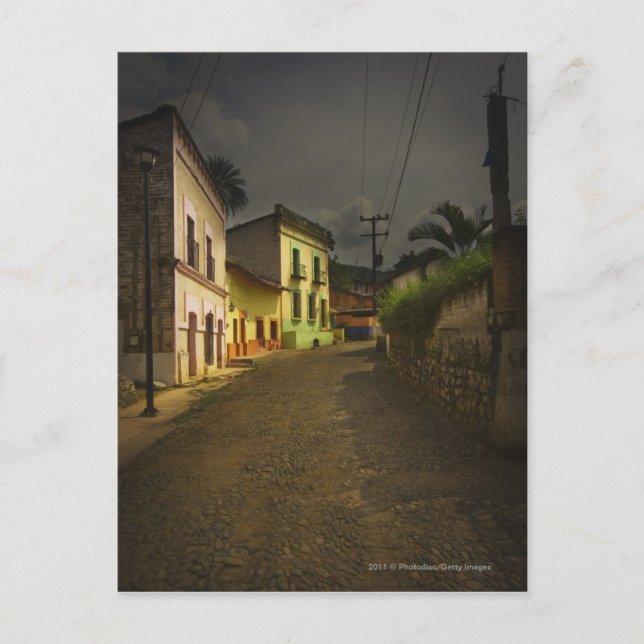 Cobblestone Road & Yellow Buildings in Mexico Postcard (Front)