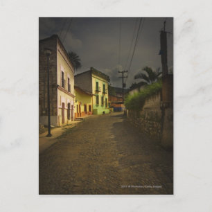 Cobblestone Road & Yellow Buildings in Mexico Postcard