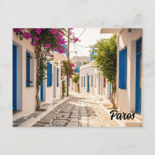 Cobblestone street in Paros Greece Island Travel Postcard