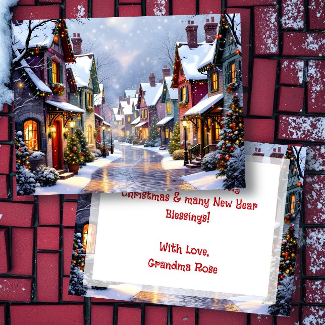 Cobblestone Street  Village Personalised Christmas Holiday Postcard (Creator Uploaded)