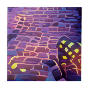 Cobblestones backlight purple yellow graphic art tile