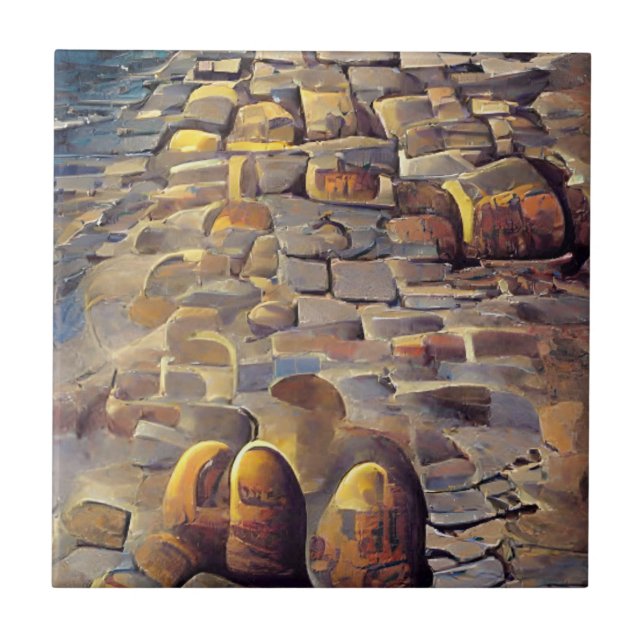 Cobblestones golden light on stones graphic art  tile (Front)