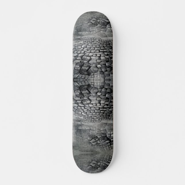 Cobblestones grey mist etching graphic art  skateboard (Front)