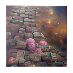 Cobblestones mystical pink green graphic art  tile