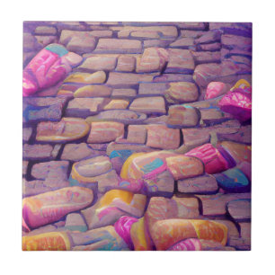Cobblestones psychedelic colours graphic art  tile