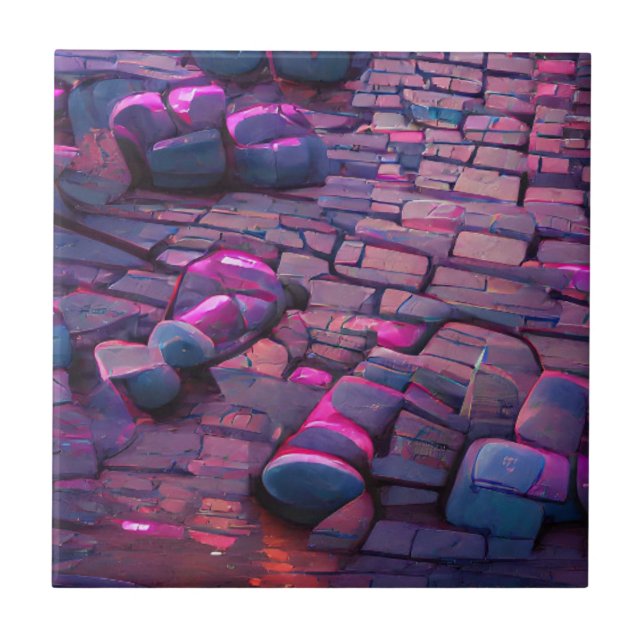 Cobblestones synthwave colours graphic art  tile (Front)