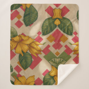 Cobertor Sherpa Floral Vintage com Hibiscos Blanket