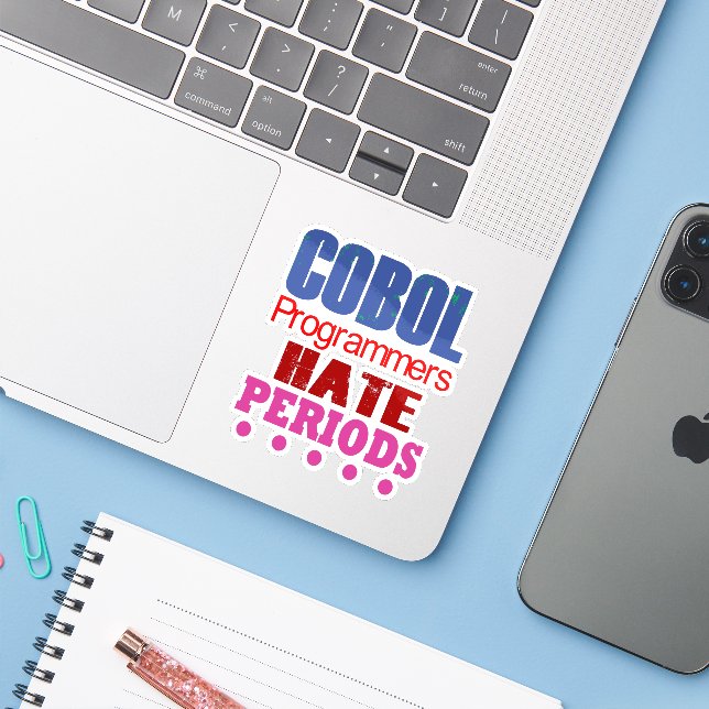 Cobol Programmers Hate Periods Sticker (Laptop w/ iPhone)