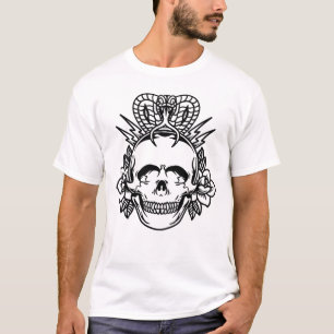 Cobra, skull roses lightening bolt tattoo design   T-Shirt