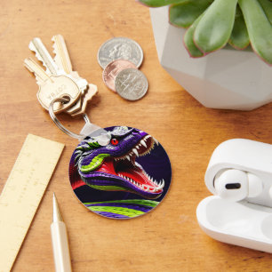 Cobra snake with vibrant green and purple scales key ring