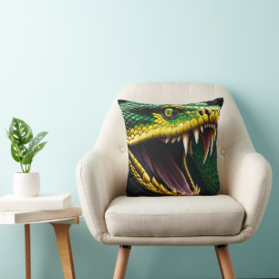 Cobra snake with vibrant green and yellow scales  cushion