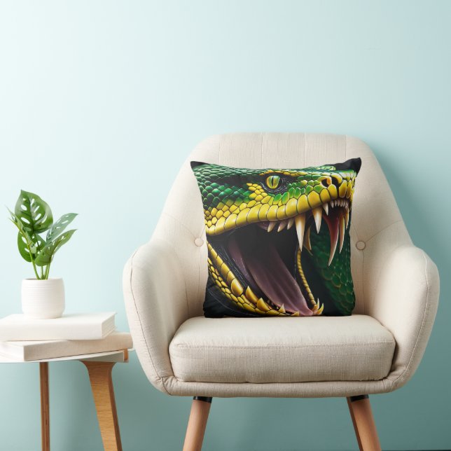 Cobra snake with vibrant green and yellow scales  cushion (Chair)