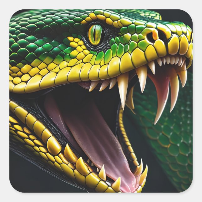 Cobra snake with vibrant green and yellow scales  square sticker (Front)