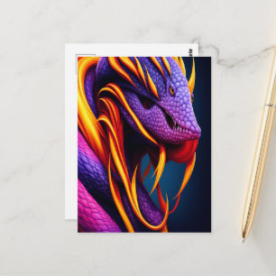 Cobra snake with vibrant orange and purple scales postcard