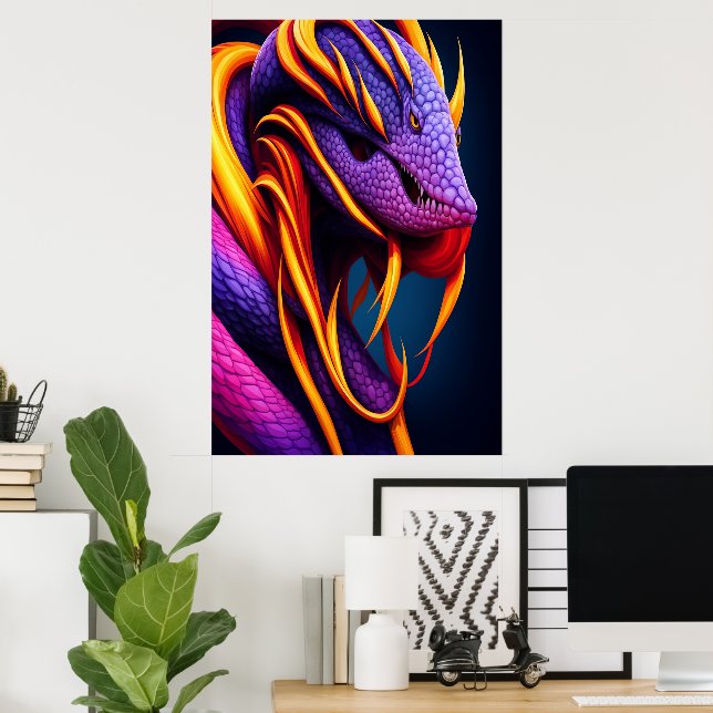 Cobra snake with vibrant orange and purple scales poster (Home Office)